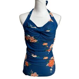 MOLYBELL BLUE FLORAL PRINT ONE PIECE WITH SHORTS SWIMSUIT SIZE LARGE BRAND NEW